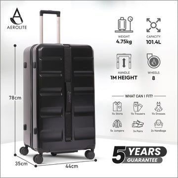 Aerolite 101L Large Trunk Suitcase with 8+1 Spinner Wheels, ABS Hard Shell Luggage with TSA Lock, Lightweight Check-in Travel Suitcase Trunk - Black
